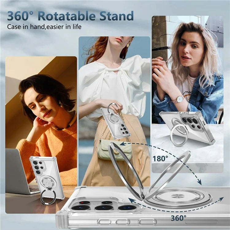 For Samsung Galaxy S24 Ultra Case Compatible with MagSafe PC+TPU Phone Cover Rotatable Kickstand