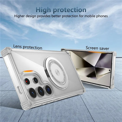 For Samsung Galaxy S24 Ultra Case Compatible with MagSafe PC+TPU Phone Cover Rotatable Kickstand