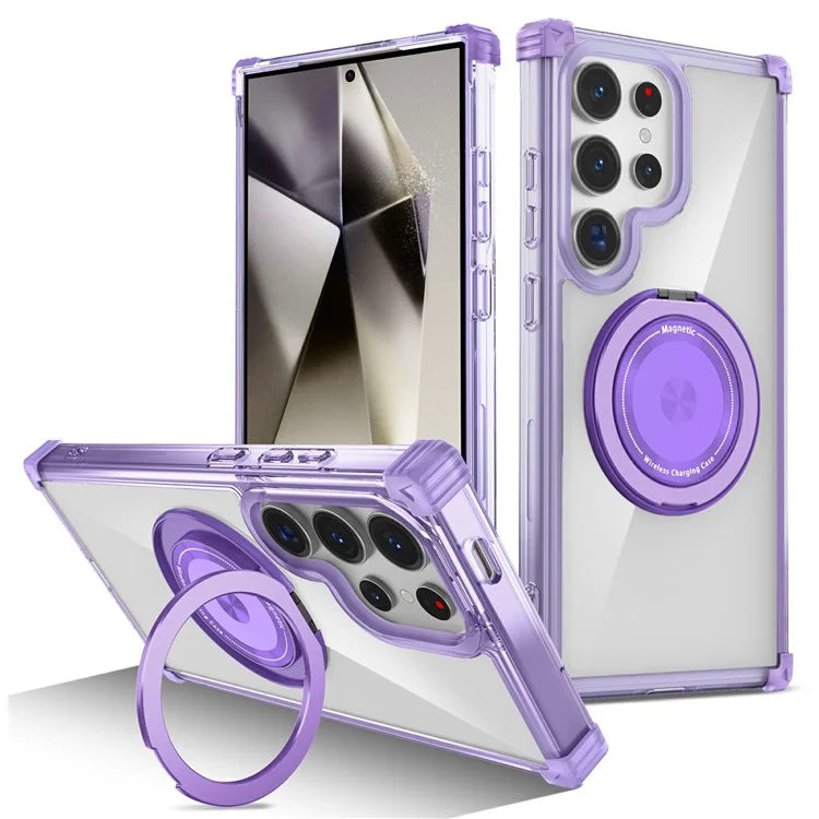For Samsung Galaxy S24 Ultra Case Compatible with MagSafe PC+TPU Phone Cover Rotatable Kickstand