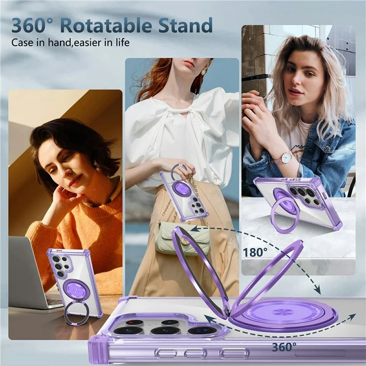 For Samsung Galaxy S24 Ultra Case Compatible with MagSafe PC+TPU Phone Cover Rotatable Kickstand