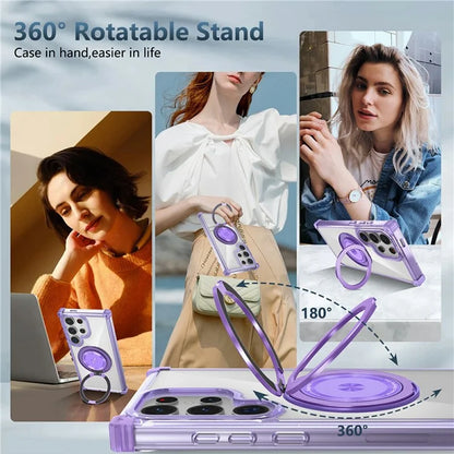 For Samsung Galaxy S24 Ultra Case Compatible with MagSafe PC+TPU Phone Cover Rotatable Kickstand