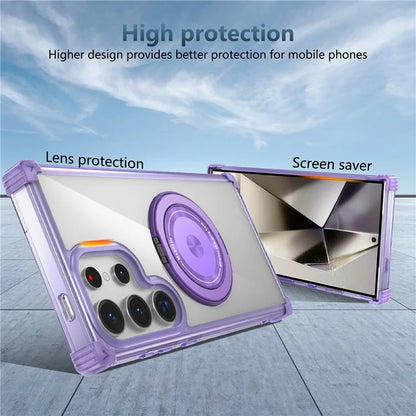 For Samsung Galaxy S24 Ultra Case Compatible with MagSafe PC+TPU Phone Cover Rotatable Kickstand