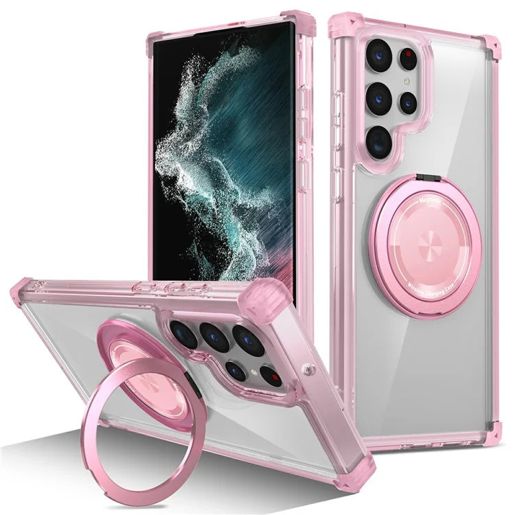 For Samsung Galaxy S22 Ultra 5G Case Rotatable Magnetic Kickstand PC+TPU Phone Cover