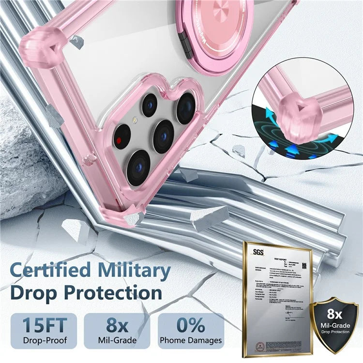 For Samsung Galaxy S22 Ultra 5G Case Rotatable Magnetic Kickstand PC+TPU Phone Cover