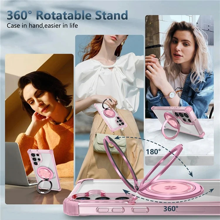 For Samsung Galaxy S22 Ultra 5G Case Rotatable Magnetic Kickstand PC+TPU Phone Cover