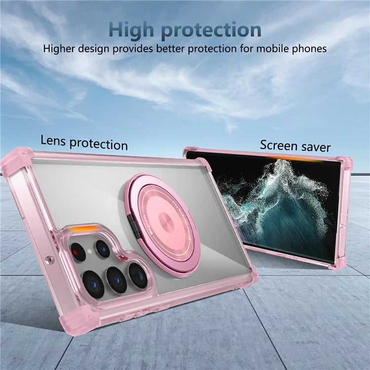 For Samsung Galaxy S22 Ultra 5G Case Rotatable Magnetic Kickstand PC+TPU Phone Cover