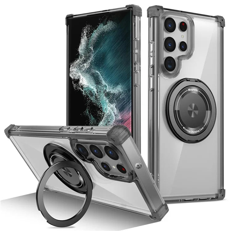 For Samsung Galaxy S22 Ultra 5G Case Rotatable Magnetic Kickstand PC+TPU Phone Cover