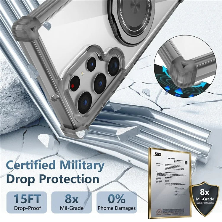 For Samsung Galaxy S22 Ultra 5G Case Rotatable Magnetic Kickstand PC+TPU Phone Cover