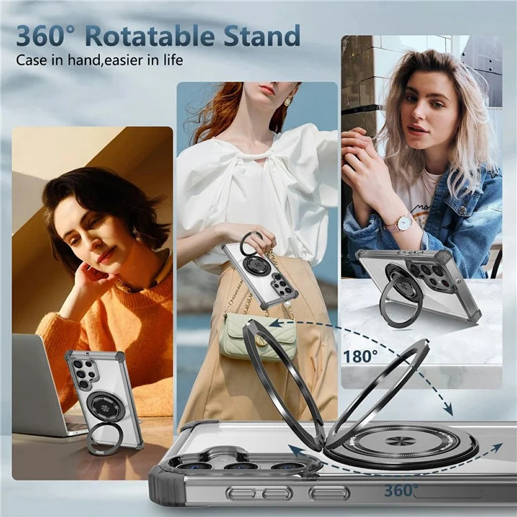 For Samsung Galaxy S22 Ultra 5G Case Rotatable Magnetic Kickstand PC+TPU Phone Cover