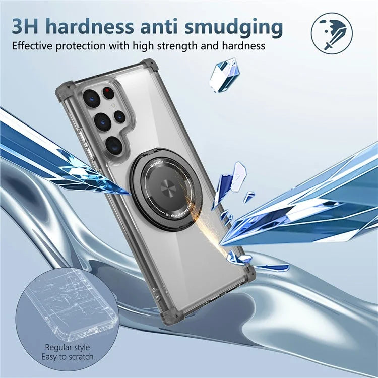 For Samsung Galaxy S22 Ultra 5G Case Rotatable Magnetic Kickstand PC+TPU Phone Cover