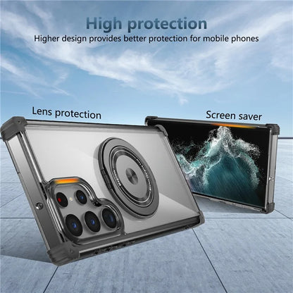 For Samsung Galaxy S22 Ultra 5G Case Rotatable Magnetic Kickstand PC+TPU Phone Cover