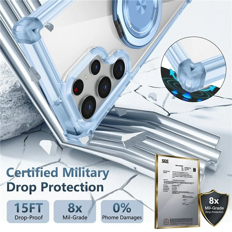 For Samsung Galaxy S22 Ultra 5G Case Rotatable Magnetic Kickstand PC+TPU Phone Cover