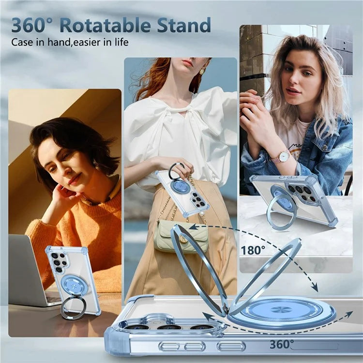 For Samsung Galaxy S22 Ultra 5G Case Rotatable Magnetic Kickstand PC+TPU Phone Cover