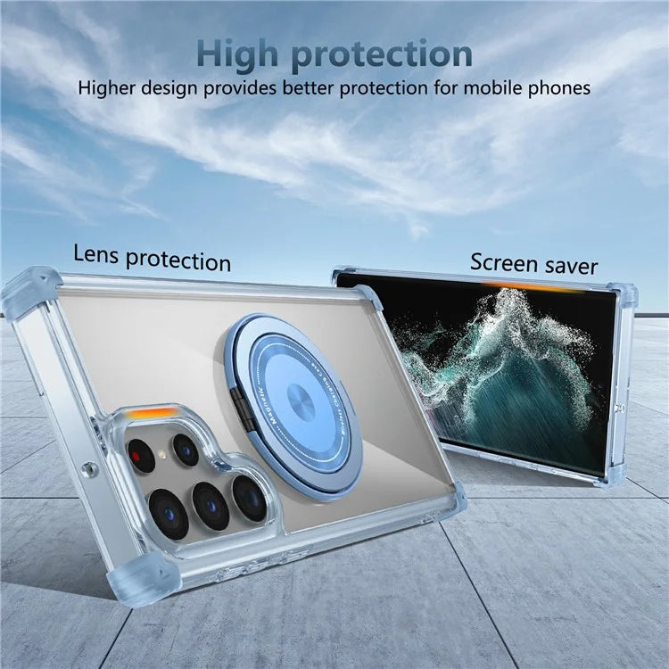 For Samsung Galaxy S22 Ultra 5G Case Rotatable Magnetic Kickstand PC+TPU Phone Cover