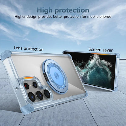 For Samsung Galaxy S22 Ultra 5G Case Rotatable Magnetic Kickstand PC+TPU Phone Cover