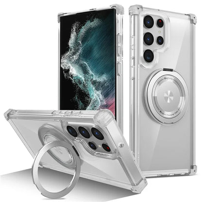 For Samsung Galaxy S22 Ultra 5G Case Rotatable Magnetic Kickstand PC+TPU Phone Cover
