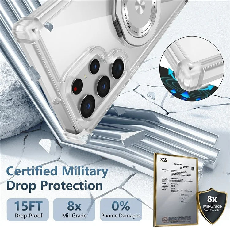For Samsung Galaxy S22 Ultra 5G Case Rotatable Magnetic Kickstand PC+TPU Phone Cover
