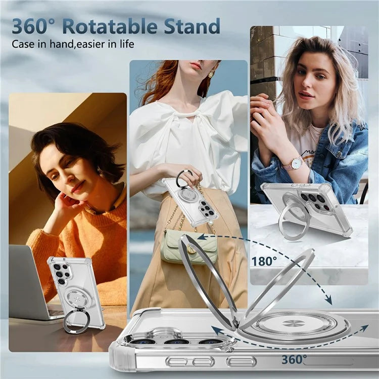 For Samsung Galaxy S22 Ultra 5G Case Rotatable Magnetic Kickstand PC+TPU Phone Cover