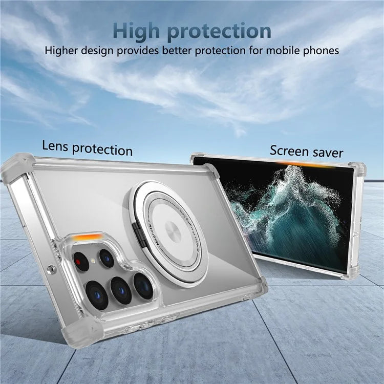 For Samsung Galaxy S22 Ultra 5G Case Rotatable Magnetic Kickstand PC+TPU Phone Cover