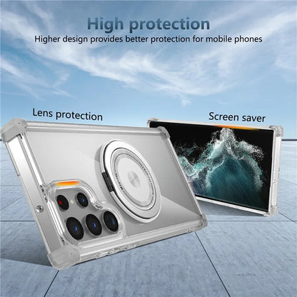 For Samsung Galaxy S22 Ultra 5G Case Rotatable Magnetic Kickstand PC+TPU Phone Cover