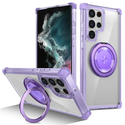 For Samsung Galaxy S22 Ultra 5G Case Rotatable Magnetic Kickstand PC+TPU Phone Cover