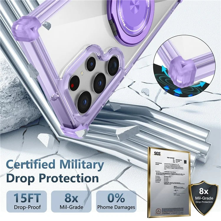 For Samsung Galaxy S22 Ultra 5G Case Rotatable Magnetic Kickstand PC+TPU Phone Cover