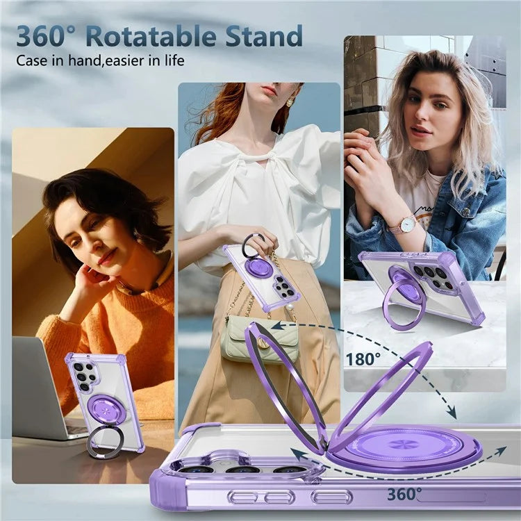 For Samsung Galaxy S22 Ultra 5G Case Rotatable Magnetic Kickstand PC+TPU Phone Cover
