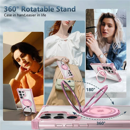For Samsung Galaxy S23 Ultra Case PC+TPU Magnetic Phone Cover Rotation Kickstand Ring Holder