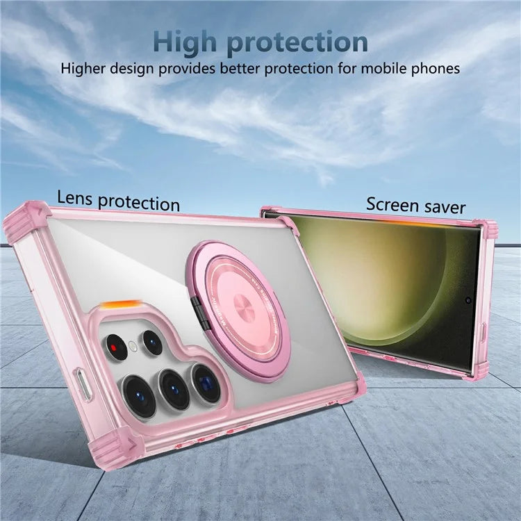 For Samsung Galaxy S23 Ultra Case PC+TPU Magnetic Phone Cover Rotation Kickstand Ring Holder