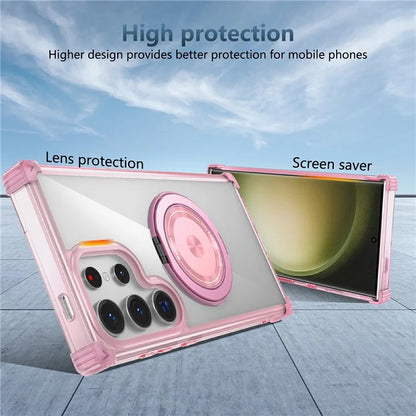 For Samsung Galaxy S23 Ultra Case PC+TPU Magnetic Phone Cover Rotation Kickstand Ring Holder