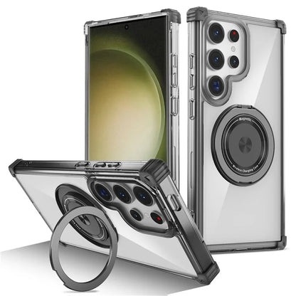 For Samsung Galaxy S23 Ultra Case PC+TPU Magnetic Phone Cover Rotation Kickstand Ring Holder