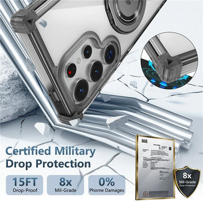 For Samsung Galaxy S23 Ultra Case PC+TPU Magnetic Phone Cover Rotation Kickstand Ring Holder
