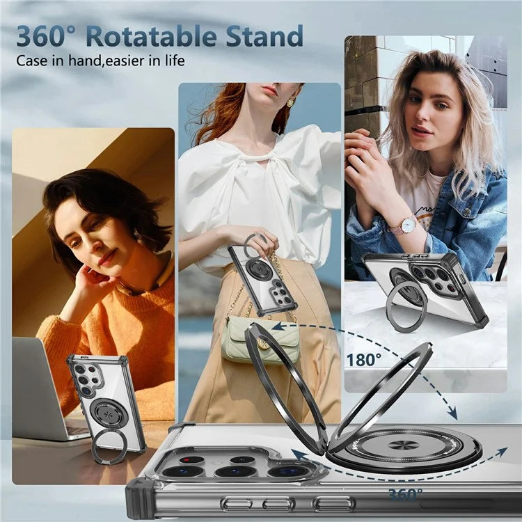 For Samsung Galaxy S23 Ultra Case PC+TPU Magnetic Phone Cover Rotation Kickstand Ring Holder