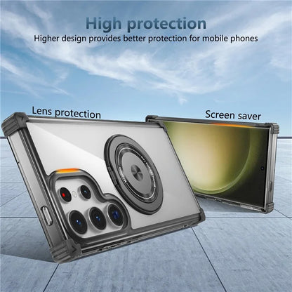 For Samsung Galaxy S23 Ultra Case PC+TPU Magnetic Phone Cover Rotation Kickstand Ring Holder
