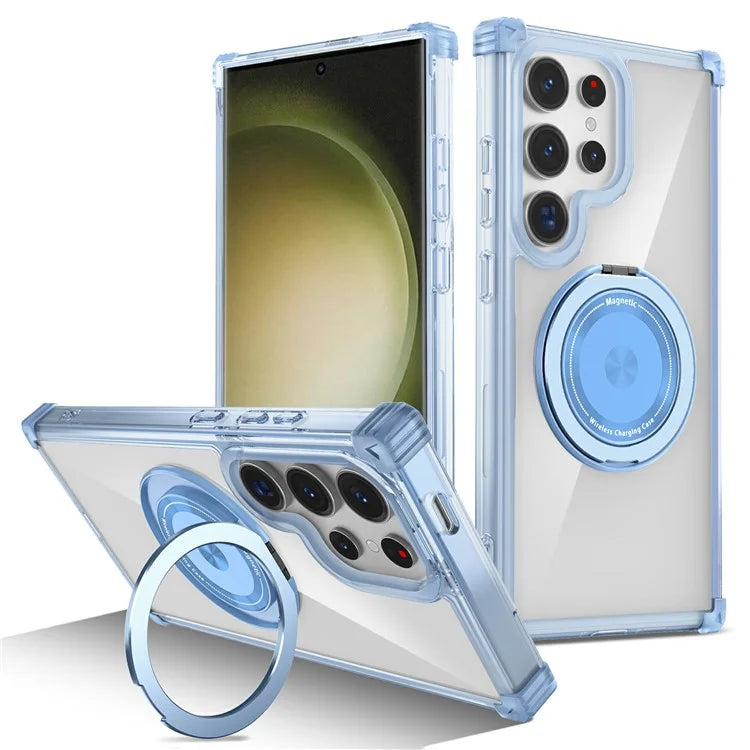 For Samsung Galaxy S23 Ultra Case PC+TPU Magnetic Phone Cover Rotation Kickstand Ring Holder