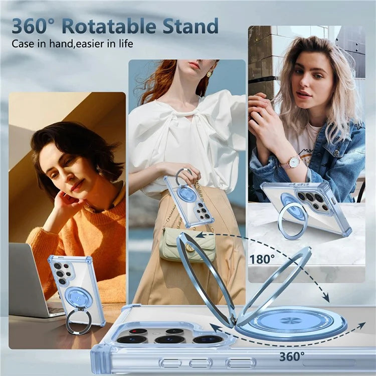For Samsung Galaxy S23 Ultra Case PC+TPU Magnetic Phone Cover Rotation Kickstand Ring Holder