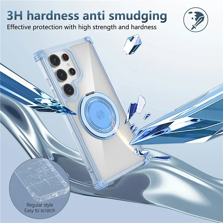 For Samsung Galaxy S23 Ultra Case PC+TPU Magnetic Phone Cover Rotation Kickstand Ring Holder