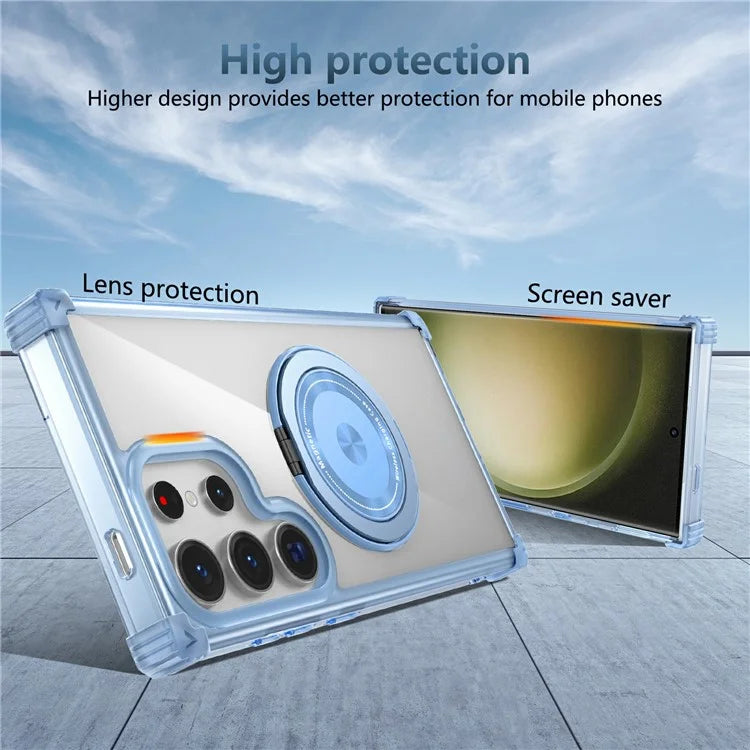 For Samsung Galaxy S23 Ultra Case PC+TPU Magnetic Phone Cover Rotation Kickstand Ring Holder