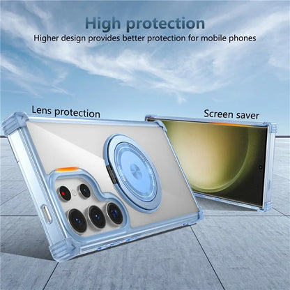 For Samsung Galaxy S23 Ultra Case PC+TPU Magnetic Phone Cover Rotation Kickstand Ring Holder