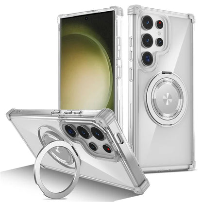 For Samsung Galaxy S23 Ultra Case PC+TPU Magnetic Phone Cover Rotation Kickstand Ring Holder