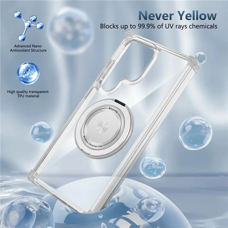 For Samsung Galaxy S23 Ultra Case PC+TPU Magnetic Phone Cover Rotation Kickstand Ring Holder