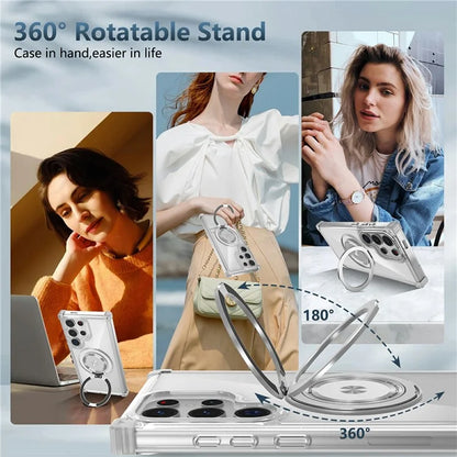 For Samsung Galaxy S23 Ultra Case PC+TPU Magnetic Phone Cover Rotation Kickstand Ring Holder