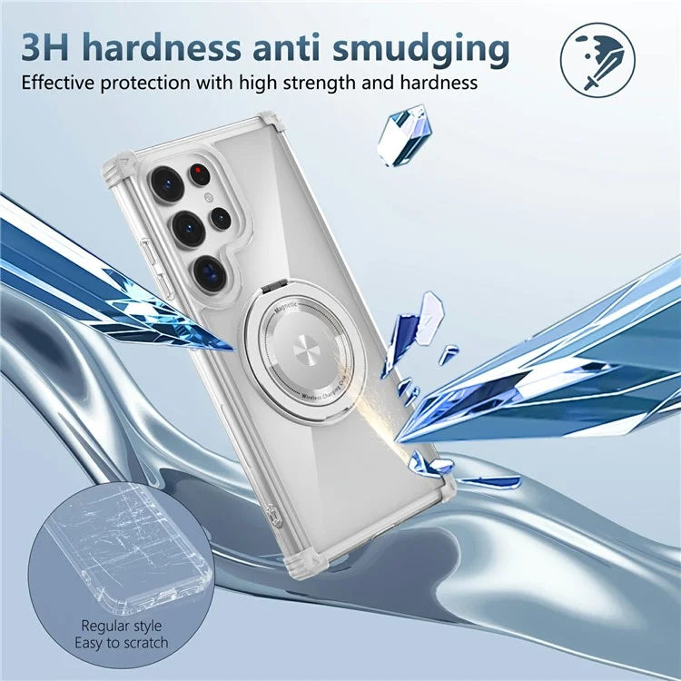 For Samsung Galaxy S23 Ultra Case PC+TPU Magnetic Phone Cover Rotation Kickstand Ring Holder