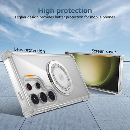 For Samsung Galaxy S23 Ultra Case PC+TPU Magnetic Phone Cover Rotation Kickstand Ring Holder