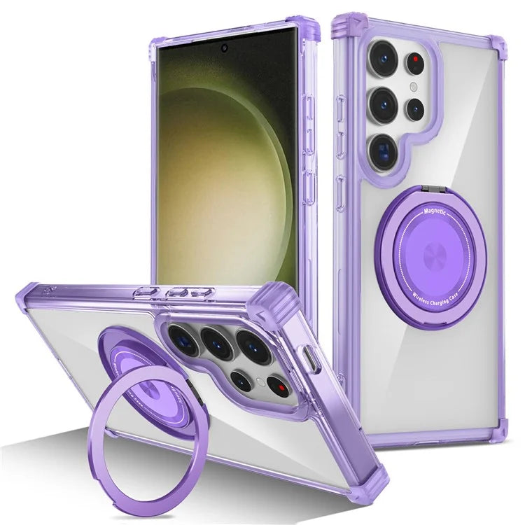 For Samsung Galaxy S23 Ultra Case PC+TPU Magnetic Phone Cover Rotation Kickstand Ring Holder