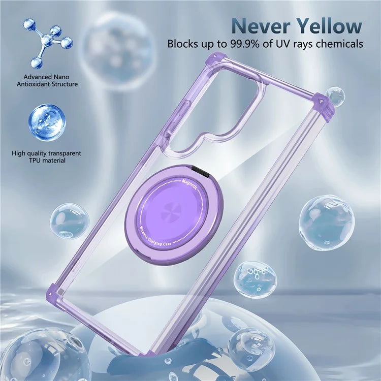 For Samsung Galaxy S23 Ultra Case PC+TPU Magnetic Phone Cover Rotation Kickstand Ring Holder