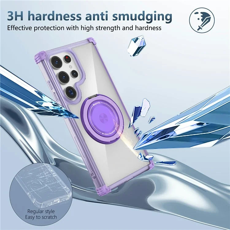 For Samsung Galaxy S23 Ultra Case PC+TPU Magnetic Phone Cover Rotation Kickstand Ring Holder