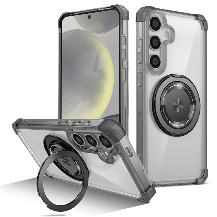 For Samsung Galaxy S24+ Magnetic Case Ring Holder PC+TPU Military Grade Protective Phone Cover