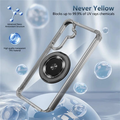 For Samsung Galaxy S24+ Magnetic Case Ring Holder PC+TPU Military Grade Protective Phone Cover