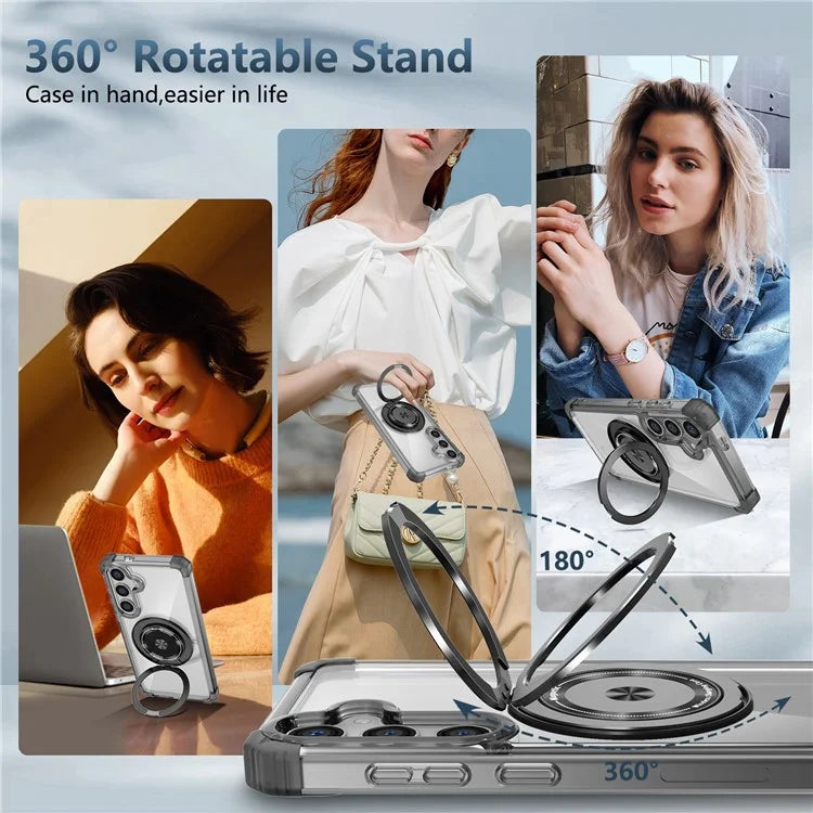 For Samsung Galaxy S24+ Magnetic Case Ring Holder PC+TPU Military Grade Protective Phone Cover